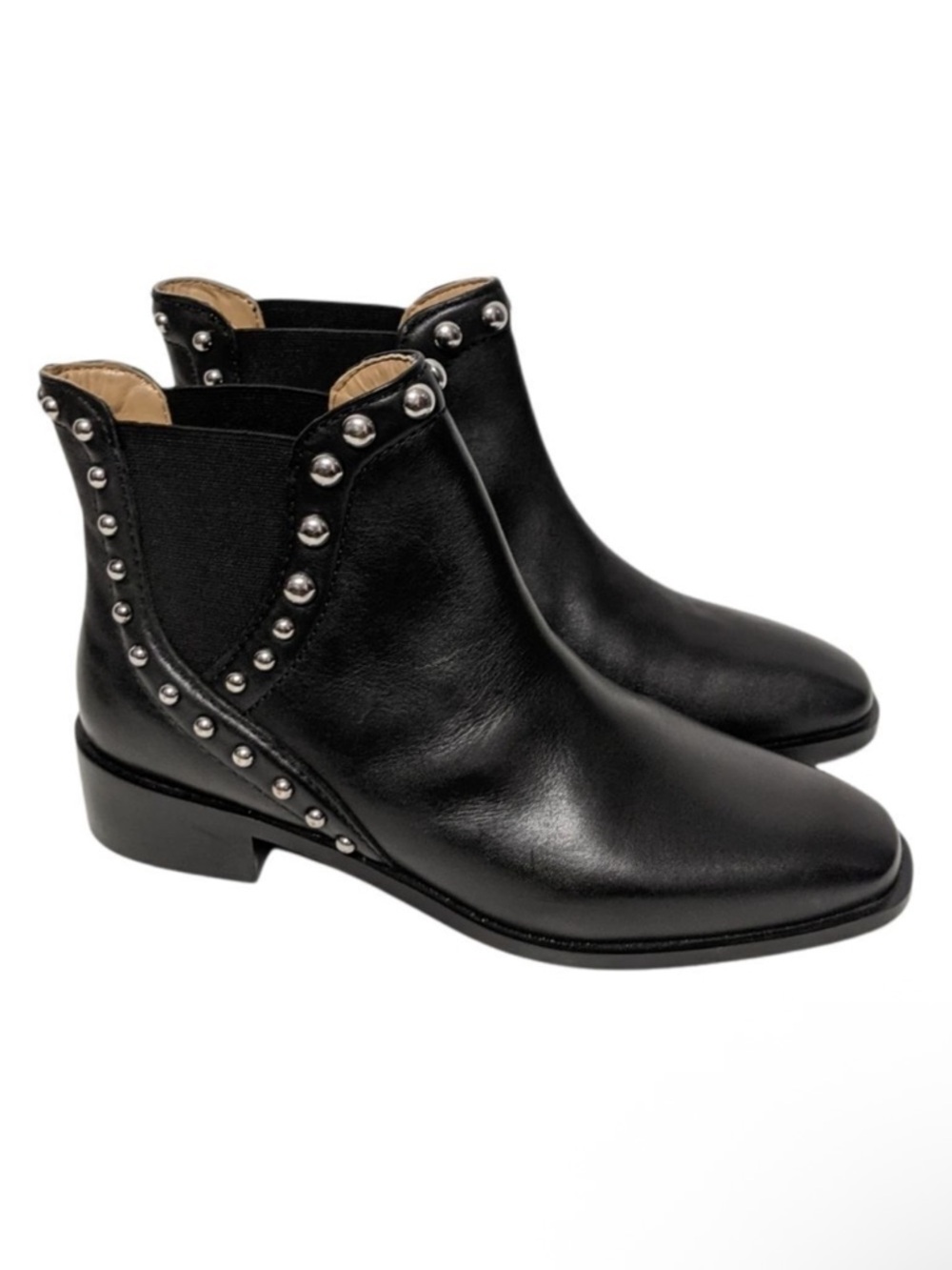 NWOT ZARA Black Leather Studded Moto Biker Chelsea Boots 39